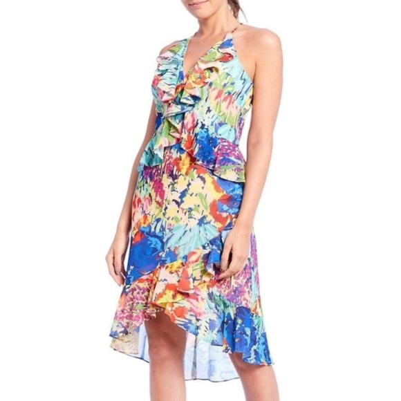 NWT Belle by Badgley Mischka Faith Floral Ruffle High Low Dress Size 6 - Picture 2 of 5